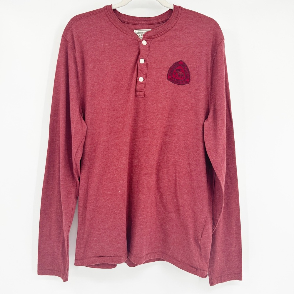 Abercrombie & Fitch Mens‎ Vintage Y2K Moose Logo Patch Long Sleeve Henley Shirt